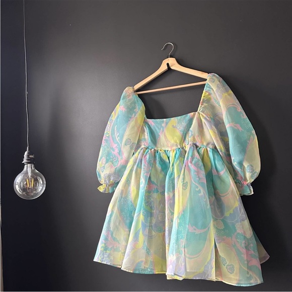 Selkie The Electric Lady Puff Organza Babydoll Mini Dress Size Medium - Picture 13 of 14